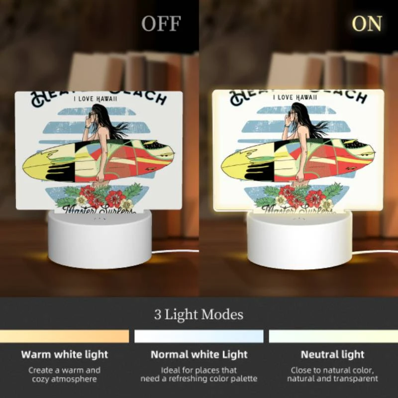Rectangular Acrylic Night Light, A woman with a surfboard in the ocean. Rectangular Acrylic Night Light, A Woman With A Surfboard In The Ocean. -Acrylic Night Light Shop 00292308e4d5ac26e92b957e9de2afcd8f1c1330