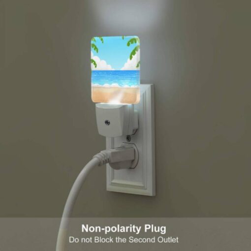 Night Light Set Of 2, A Cartoon Beach Scene With A Blue Ocean And Palm Trees. -Acrylic Night Light Shop 008433a89409c704406ef0b7cf7157a23426fad5