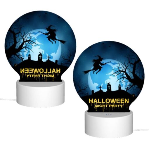 Round Acrylic Night Light, A Witch Flies Over A Halloween Night Party. -Acrylic Night Light Shop 009493b118bbe7d8fbbbfa34b697d97b53fe2f57
