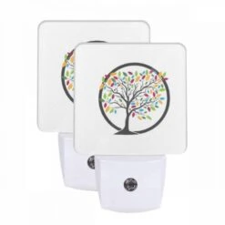 Night Light Set Of 2, A Colorful Tree With Leaves In Different Colors.