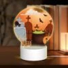 Round Acrylic Night Light, A Halloween Poster With A Cat