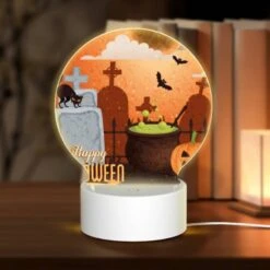 Round Acrylic Night Light, A Halloween Poster With A Cat