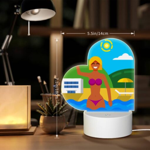 Love Acrylic Night Light, A Woman In A Bikini Is Waving At The Camera While Standing In The Ocean. -Acrylic Night Light Shop 00c5111366c6e378590771d2aed3e6ebbc56f124