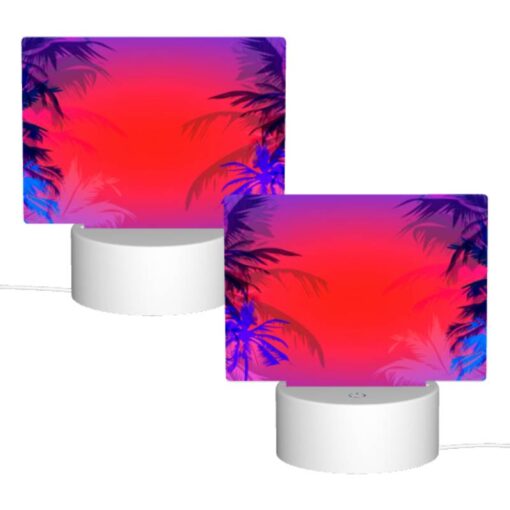 Rectangular Acrylic Night Light, Two Palm Trees Are In The Background Of A Blue And Red Sky. -Acrylic Night Light Shop 0114808e344efaf98987df66475881acb84e3856