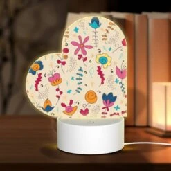 Love Acrylic Night Light, A Colorful Floral Pattern With A Variety Of Flowers And Leaves.