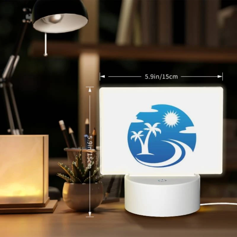 Rectangular Acrylic Night Light, A blue and white logo of a sun and palm tree. Rectangular Acrylic Night Light, A Blue And White Logo Of A Sun And Palm Tree. -Acrylic Night Light Shop 01a13116923350dcca9547b9c6204b4d5b625970