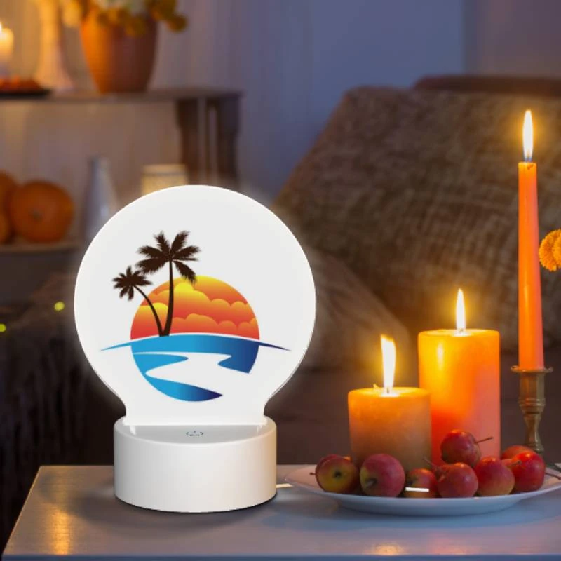 Round Acrylic Night Light, A sunset with a beach and palm trees. Round Acrylic Night Light, A Sunset With A Beach And Palm Trees. -Acrylic Night Light Shop 02523d5a4db149d3919d9c120ec19a5047ba5ad9