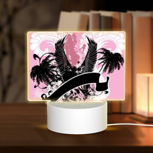 Rectangular Acrylic Night Light, A Pink And Black Image Of A Bird With A Letter "U" On It. -Acrylic Night Light Shop 02b6e0005017946b46b153378944a0de11d659af