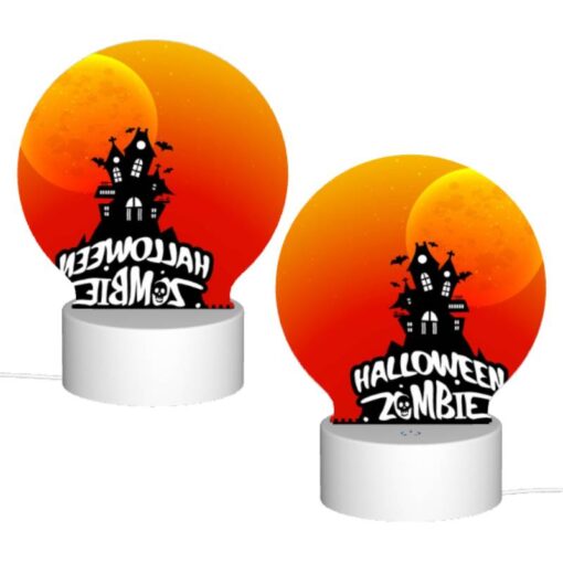 Round Acrylic Night Light, A Halloween Party Is Advertised With A Spooky House And A Moon In The Background. -Acrylic Night Light Shop 0330fc1657ff415bdff137a32a58e616ea63c3f6