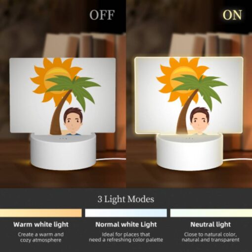 Rectangular Acrylic Night Light, A Man Is Smiling Under A Palm Tree. -Acrylic Night Light Shop 0361c46780ce0ba958d77814a22cfc5aa792dab8