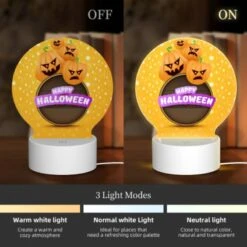 Round Acrylic Night Light, A Round Sign With A Bunch Of Pumpkins On It That Says "Happy Halloween". -Acrylic Night Light Shop 03f0f5251a20745c95264116b3b8cc9eaa7ffe4a