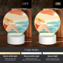 Round Acrylic Night Light, A Woman Wearing A Hat Sits On The Beach. -Acrylic Night Light Shop 0432d96d985ba0d5ce7745bc371ec77152106a91