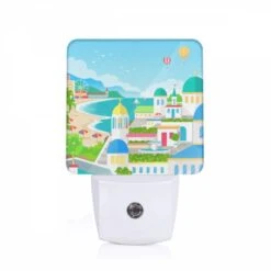 Night Light, A Colorful Cartoon Of A City With A Beach