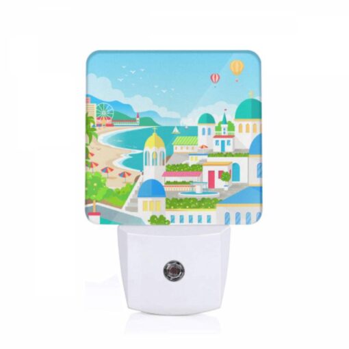 Night Light, A Colorful Cartoon Of A City With A Beach -Acrylic Night Light Shop 04ae89f4c403efc801a93bfdf15eef4f7e74f1db