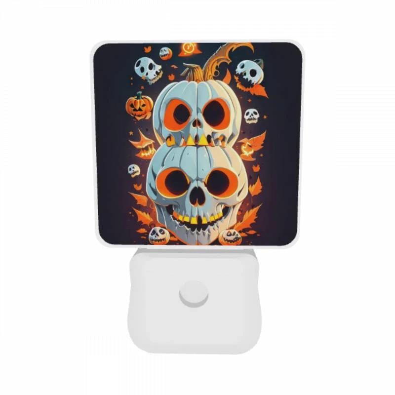 Night Light Set of 2, A colorful pumpkin with a skeleton face and a knife in its head. Night Light Set Of 2, A Colorful Pumpkin With A Skeleton Face And A Knife In Its Head. -Acrylic Night Light Shop 04b7b3b8187a329d0f351363a2b149679a0d5ae2