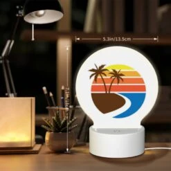 Round Acrylic Night Light, A Sunset With A Beach And Palm Trees. -Acrylic Night Light Shop 04f1af40012526d29a8c5c63b942c67af1a0b3e3