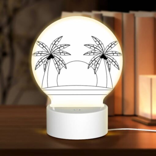 Round Acrylic Night Light, A Black And White Drawing Of A Hat With Two Palm Trees On Either Side. -Acrylic Night Light Shop 0515c62af4e0b3dc309fb1b58b332b900319f164