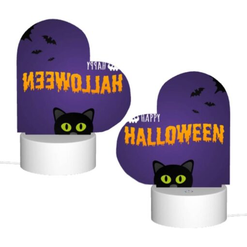 Love Acrylic Night Light, A Black Cat With Green Eyes Is Sitting In Front Of A Purple Background With Bats Flying Around. -Acrylic Night Light Shop 05550ea5b66732a2ca8fd8367c7333e7f4c537fe