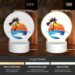 Round Acrylic Night Light, A Sunset With A Beach And Palm Trees. -Acrylic Night Light Shop 0577fa3c4e7b965d91532bbd972dd903aedfe39f