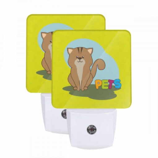 Night Light Set Of 2, A Cartoon Cat Is Sitting On The Ground And Says "Pets." -Acrylic Night Light Shop 058a8e5faf3e7d4947053cf038ac00cd34776ebc