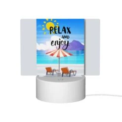 Rectangular Acrylic Night Light, A Colorful Beach Scene With A Sun Umbrella And Two Chairs. -Acrylic Night Light Shop 060a81900ef944645fc4d052fda020781a39971a