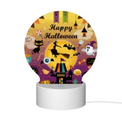 Round Acrylic Night Light, A Colorful Poster With Halloween Decorations And A Witch On A Broom. -Acrylic Night Light Shop 06484e9b833529947092a4061ae86382d508b4cb