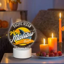 Round Acrylic Night Light, A Logo For Malibu Surf Rider Beach. -Acrylic Night Light Shop 069bf0b20c1a5946f702559f6401a06f4436e297