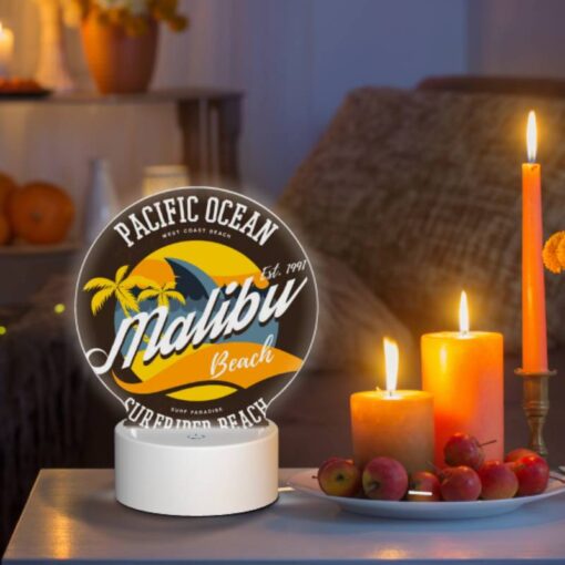 Round Acrylic Night Light, A Logo For Malibu Surf Rider Beach. -Acrylic Night Light Shop 069bf0b20c1a5946f702559f6401a06f4436e297