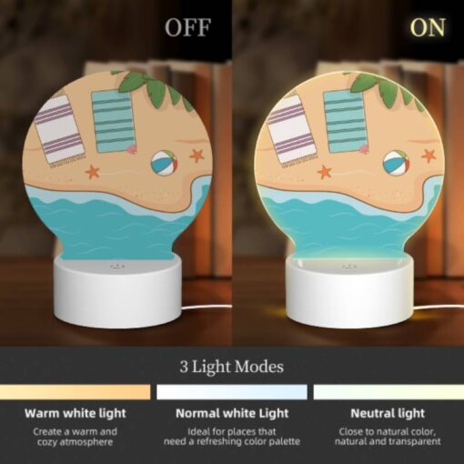 Round Acrylic Night Light, A Beach Scene With A Towel -Acrylic Night Light Shop 06ee405a11aaff2bfaf4775fa7495e930b53d54e