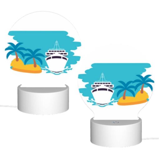 Round Acrylic Night Light, A Boat Is Sailing In The Ocean Next To A Palm Tree. -Acrylic Night Light Shop 070b9e348ed9224bed6ca0c9494763cc94c63e99
