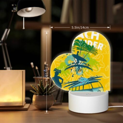 Love Acrylic Night Light, A Woman Is Standing In Front Of A Surfboard -Acrylic Night Light Shop 082f427ea096ecb406f11e2852596cf76cd88a46