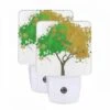 Night Light Set Of 2, A Tree With Green And Yellow Leaves.