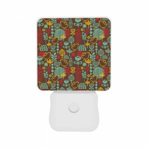 Night Light Set Of 2, A Pattern Of Birds And Flowers On A Brown Background. -Acrylic Night Light Shop 098a2f386c38133960a8fa2730d5ec0954d17320