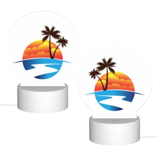 Round Acrylic Night Light, A Sunset With A Beach And Palm Trees. -Acrylic Night Light Shop 098b4b4cb0e071023c423825ec9d97101a1dd7e6