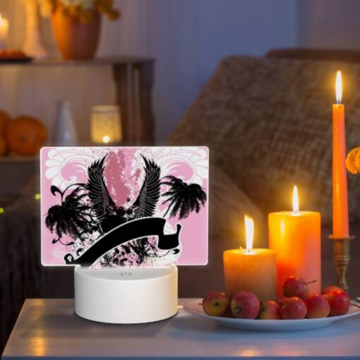 Rectangular Acrylic Night Light, A Pink And Black Image Of A Bird With A Letter "U" On It. -Acrylic Night Light Shop 0b0a66033e3dbcfc09ac8390bf4a921899f5ffbe