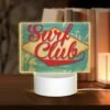 Rectangular Acrylic Night Light, A Surf Club Logo With A Palm Tree And The Words "California.".