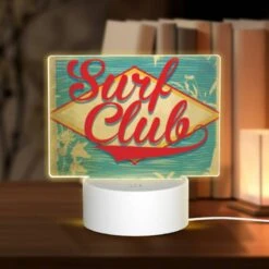 Rectangular Acrylic Night Light, A Surf Club Logo With A Palm Tree And The Words "California.".