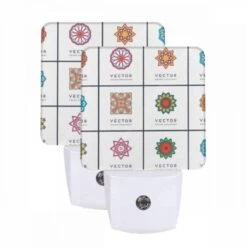 Night Light Set Of 2, A Collection Of Different Colored Geometric Shapes.