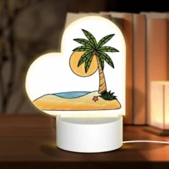 Love Acrylic Night Light, A Cartoon Drawing Of A Palm Tree On A Beach.
