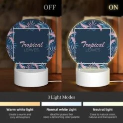 Round Acrylic Night Light, A Tropical Leaves Design With A Pink And Blue Color Scheme. 2 Round Acrylic Night Light, A Tropical Leaves Design With A Pink And Blue Color Scheme. -Acrylic Night Light Shop 0c5730a5c674ecd92a3737582c9779fde8a787b9