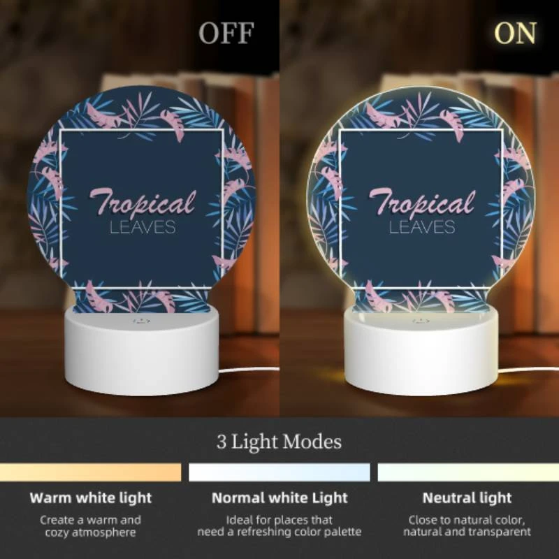 Round Acrylic Night Light, A tropical leaves design with a pink and blue color scheme. Round Acrylic Night Light, A Tropical Leaves Design With A Pink And Blue Color Scheme. -Acrylic Night Light Shop 0c5730a5c674ecd92a3737582c9779fde8a787b9
