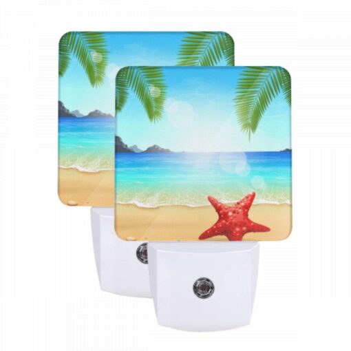 Night Light Set Of 2, A Red Starfish Is Sitting On The Beach In Front Of The Ocean. -Acrylic Night Light Shop 0d54fc6e24ed8260487638bbf60b55a3a81a3396