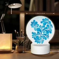 Round Acrylic Night Light, A Blue And White Design Of A Heart. -Acrylic Night Light Shop 0d6e562530731e4ddc973bd8ac222e6e505ae161