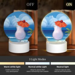 Round Acrylic Night Light, A Cocktail With A Cherry On Top Is Sitting On A Beach. -Acrylic Night Light Shop 0de2b7b33cf5a8a1e03166566a611d567d049fd2
