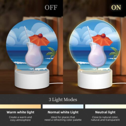 Round Acrylic Night Light, A Cocktail With A Cherry On Top Is Sitting On A Beach. -Acrylic Night Light Shop 0de2b7b33cf5a8a1e03166566a611d567d049fd2