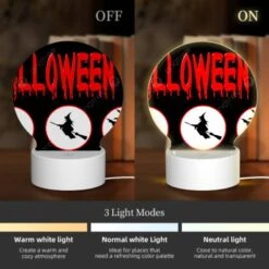 Round Acrylic Night Light, A Halloween Sign With Four Different Images Of Witches And Bats. -Acrylic Night Light Shop 0e4712e629d4ee038479a720c87ba3c0017ed45d