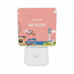 Night Light Set Of 2, A Colorful Cartoon Of A Beach With A Ferris Wheel And A Sign That Says "Welcome To Incheon." -Acrylic Night Light Shop 0ee153e7ff2605b9afc2494dabdaa1308f945429