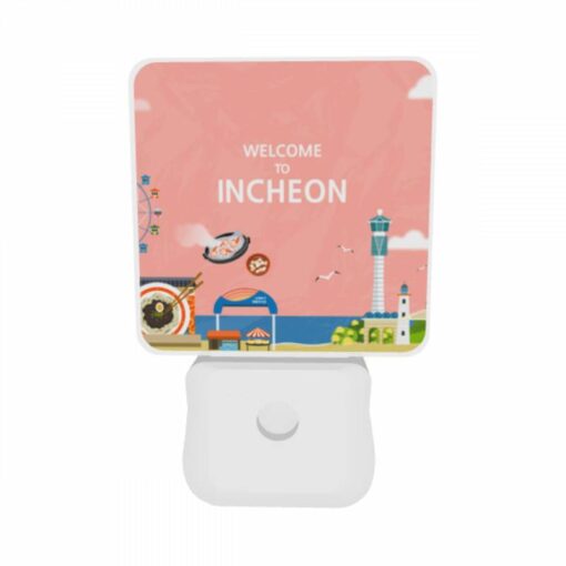 Night Light Set Of 2, A Colorful Cartoon Of A Beach With A Ferris Wheel And A Sign That Says "Welcome To Incheon." -Acrylic Night Light Shop 0ee153e7ff2605b9afc2494dabdaa1308f945429