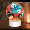 Round Acrylic Night Light, A Halloween Themed Image With A Girl And Various Halloween Symbols.