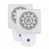 Night Light Set Of 2, A Black And White Design Of A Flower.
